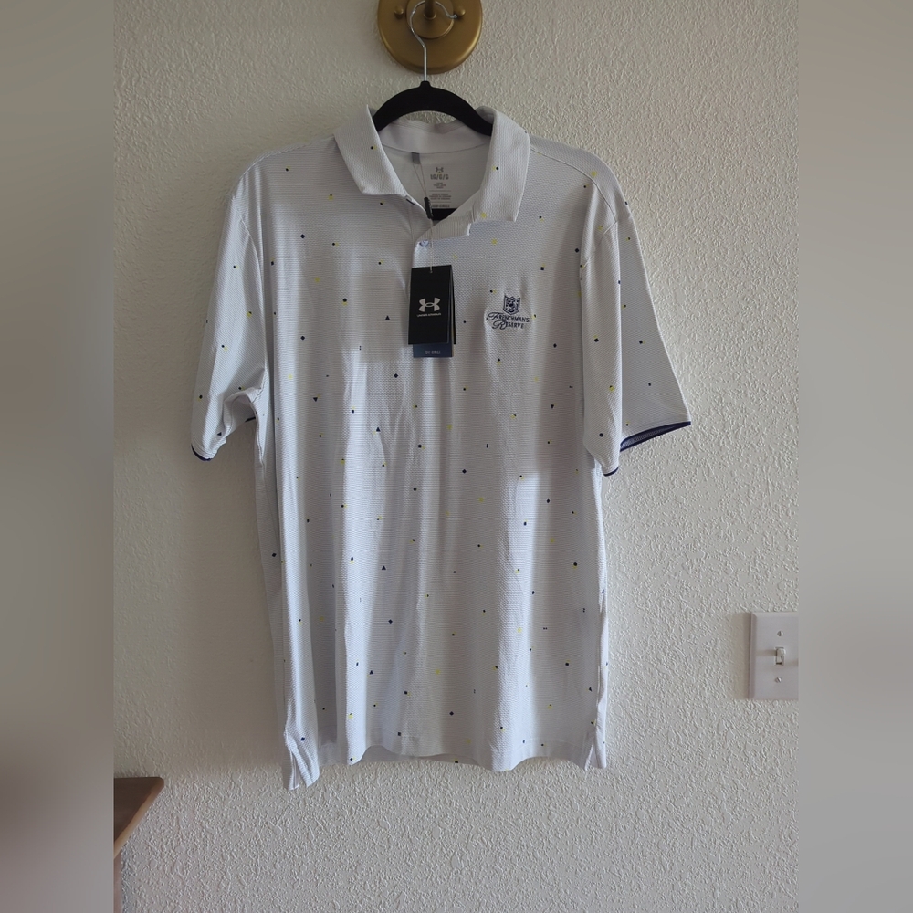 Under Armour Golf Polo Shirt Men's White UA Iso-Chill Verge Large With Patch
